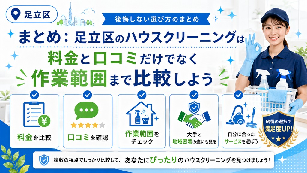 まとめ：足立区のハウスクリーニングは料金と口コミだけでなく作業範囲まで比較しよう