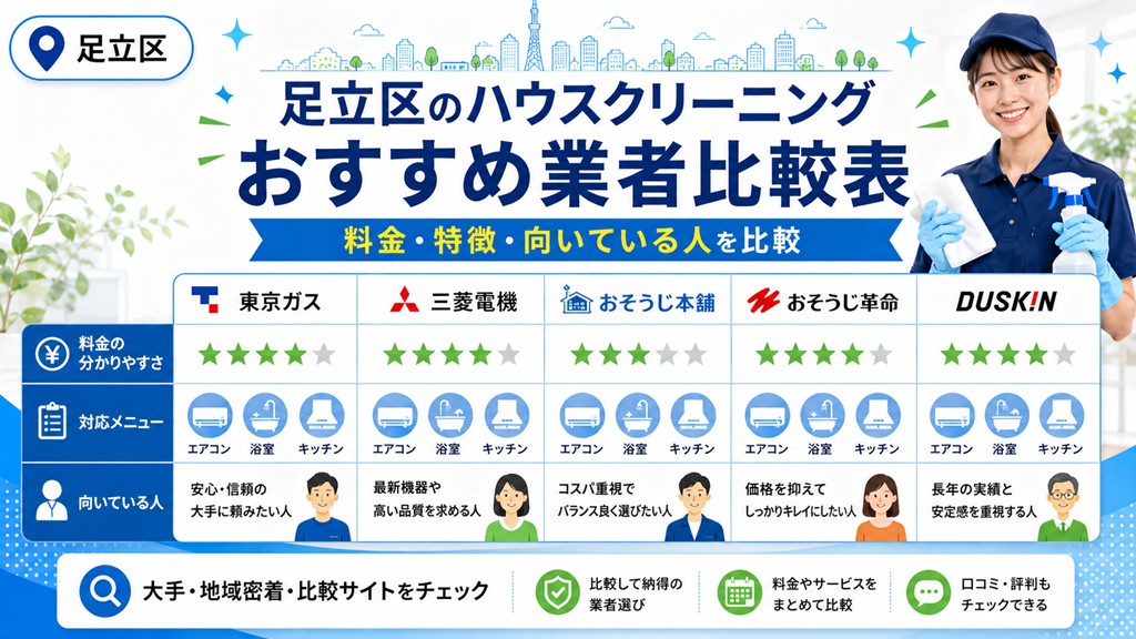 足立区のハウスクリーニングおすすめ業者比較表