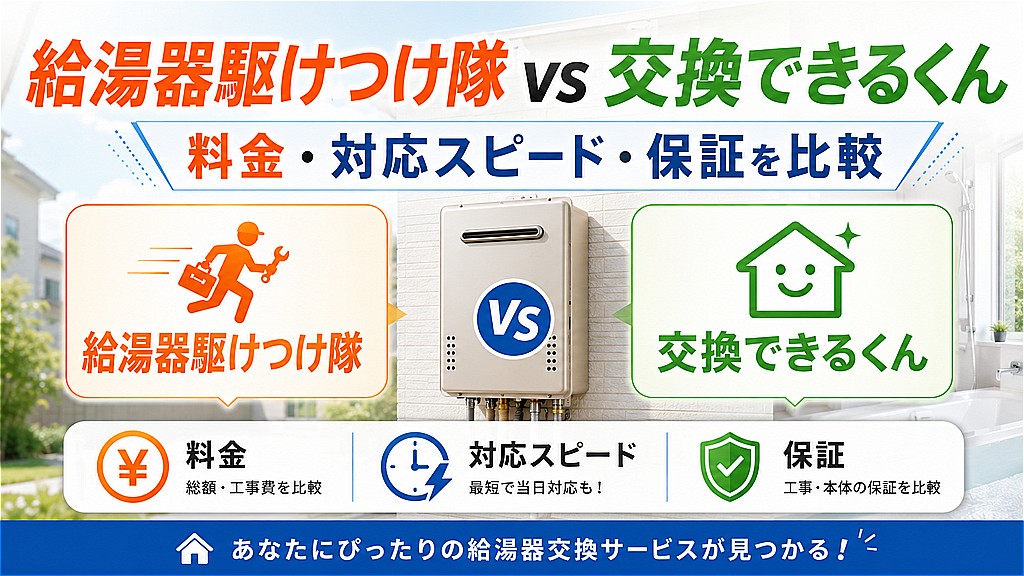 給湯器駆けつけ隊と交換できるくんはどっちがいい？料金・対応スピード・保証を比較