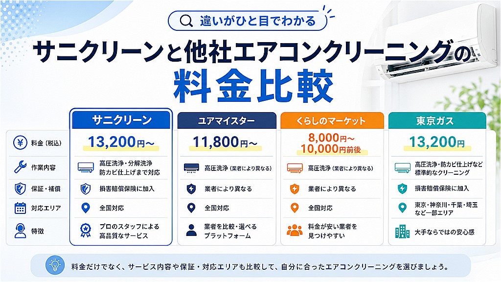 サニクリーンと他社エアコンクリーニングの料金比較