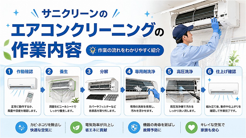 サニクリーンのエアコンクリーニングの作業内容
