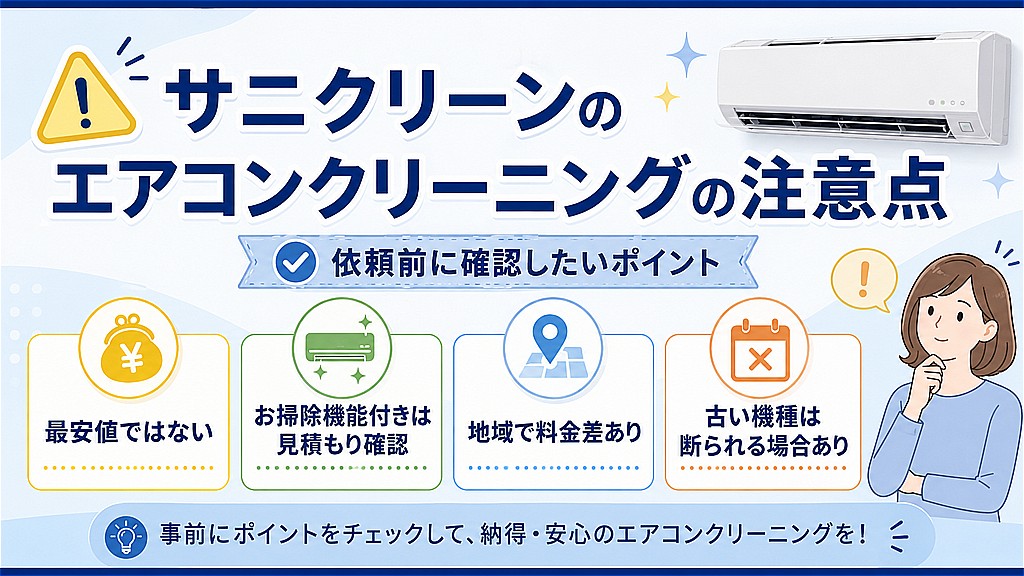 サニクリーンのエアコンクリーニングの注意点